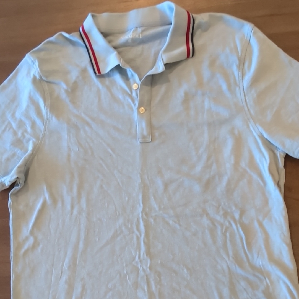 J. Crew Light Blue Polo Shirt with Red Accents